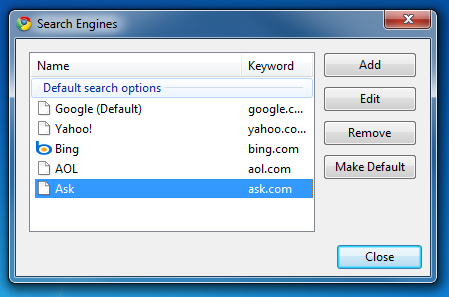 Chrome add/remove search engines dialogue!