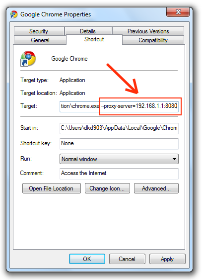 Set a proxy separately in Google Chrome for Windows