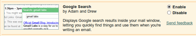 Google Search - GMail Labs
