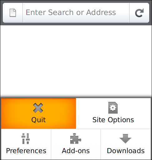 Quit Fennec on Android by choosing the Quit option from the menu