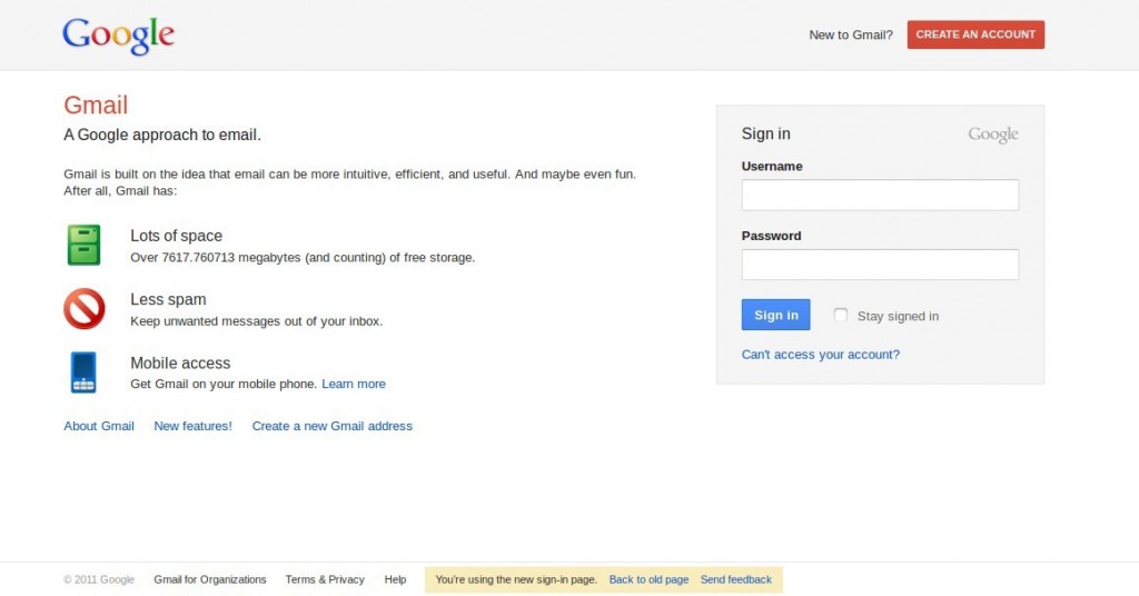 New GMail / Google Account Login Screen