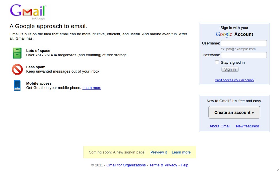 Gmail login page