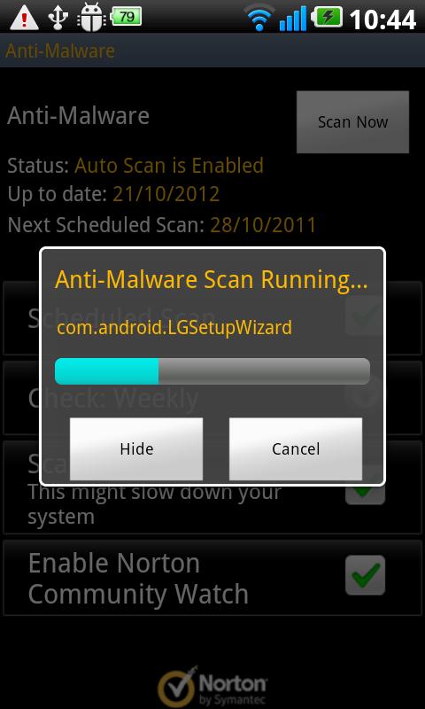 Norton Mobile Security - Anti-Malware Scan Running