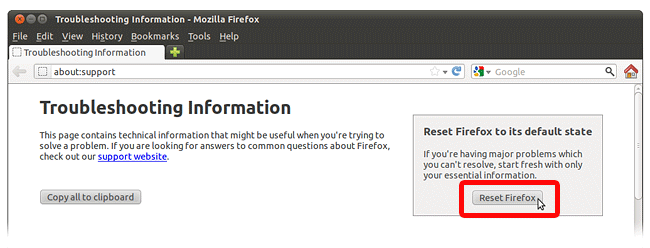 Reset Firefox Data