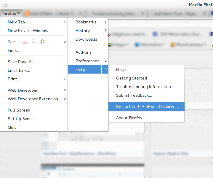 Restart Firefox with Disabled Addons